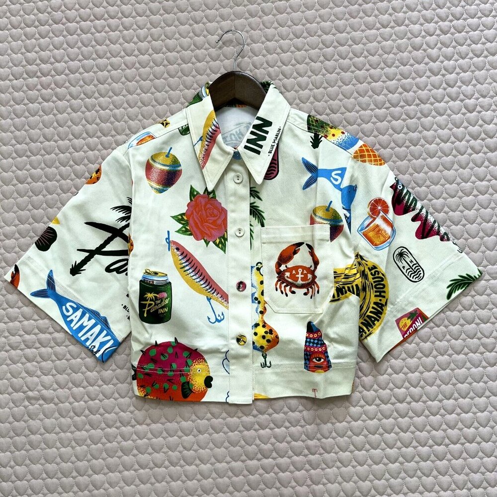 NWT ALEMAIS x Alan Berry Rhys Samaki Cropped Organic Cotton Shirt Women's Size 0 - Picture 2 of 13